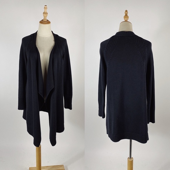 TALBOTS Waterfall Open Front Cardigan Black Medium - Picture 1 of 8